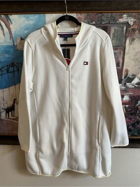 Tommy Hilfiger Women's Cream Hooded Zip Jacket with Logo
